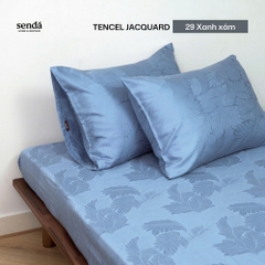 Bộ ga gối 3 món Lụa Tencel Jacquard vân gấm - 29 Xanh xám