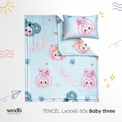 Bộ chăn gối cho bé đi học Lụa Tencel họa tiết - Baby three