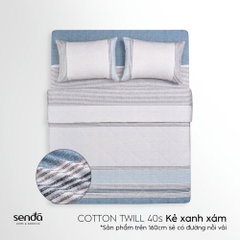 Bộ chăn ga gối 4 món Cotton Twill họa tiết kẻ sọc - Kẻ xanh xám