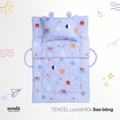 Bộ chăn gối nệm cho bé gấp gọn 5 trong 1 Lụa Tencel họa tiết - Sao băng