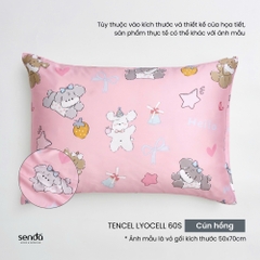 Vỏ gối nằm cho bé đi học Lụa Tencel họa tiết - Cún hồng