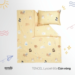 Bộ chăn gối cho bé đi học Lụa Tencel họa tiết - Cún vàng