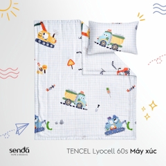 Bộ chăn gối cho bé đi học Lụa Tencel họa tiết - Máy xúc