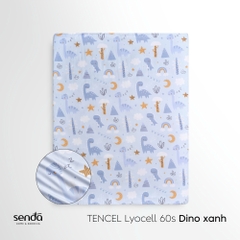 Bộ ga gối 3 món cho bé Lụa Tencel họa tiết - Dino xanh
