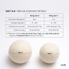 Bóng sấy quần áo len lông cừu,  Wool Dryer Balls 7cm 8cm dùng cho máy sấy quần áo
