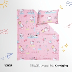 Bộ chăn gối cho bé đi học Lụa Tencel họa tiết - Kitty hồng
