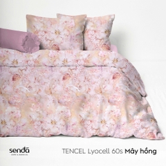Bộ chăn ga gối 5 món Lụa Tencel 60S họa tiết - Mây hồng