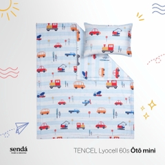 Bộ chăn gối cho bé đi học Lụa Tencel họa tiết - Ô tô mini