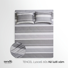 Bộ ga gối 3 món Lụa Tencel 60S họa tiết - Kẻ lưới xám