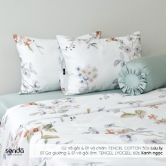 Bộ chăn ga gối 5 món Tencel Cotton họa tiết - Lưu ly