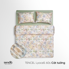 Bộ chăn ga gối 4 món (chăn chần bông) Lụa Tencel 60S họa tiết - Cát tường