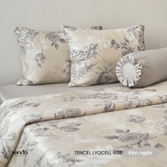 Bộ chăn ga gối 5 món Lụa Tencel 60S họa tiết - Kim ngân