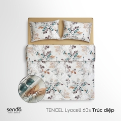 Bộ chăn ga gối 4 món (chăn chần bông) Lụa Tencel 60S họa tiết - Trúc diệp