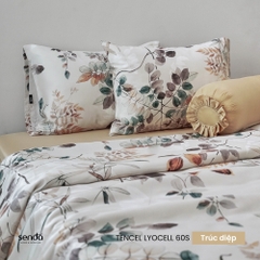 Bộ chăn ga gối 5 món Lụa Tencel 60S họa tiết - Trúc diệp
