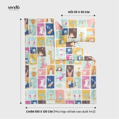 Bộ chăn gối cho bé đi học Lụa Tencel họa tiết - Dino xanh