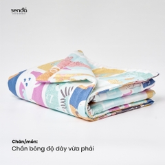 Bộ chăn gối cho bé đi học Lụa Tencel họa tiết - Dino xanh