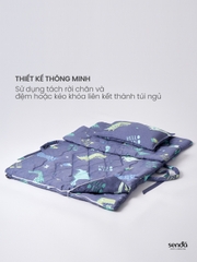 Bộ chăn gối nệm cho bé gấp gọn 5 trong 1 Lụa Tencel họa tiết - Gấu mơ