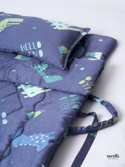Bộ chăn gối nệm cho bé gấp gọn 5 trong 1 Lụa Tencel họa tiết - Máy xúc