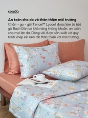 Bộ chăn ga gối 4 món (chăn chần bông) Lụa Tencel 60S họa tiết  - Vân xanh