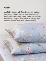 Bộ ga gối 3 món Lụa Tencel 60S họa tiết - Hoa nhí xanh