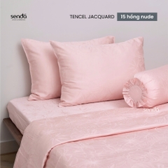 Bộ chăn ga gối 5 món Lụa Tencel Jacquard vân gấm - 15 hồng nude