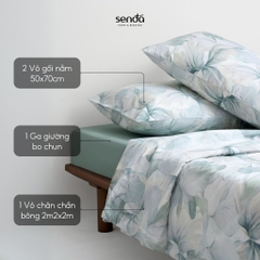 Bộ chăn ga gối 4 món (chăn chần bông) Tencel Cotton họa tiết - Liễu hoa