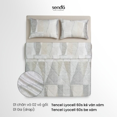 Bộ chăn ga gối 4 món (chăn chần bông) Lụa Tencel 60S họa tiết - Kẻ vân xám