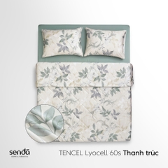 Bộ chăn ga gối 4 món (chăn chần bông) Lụa Tencel 60S họa tiết - Thanh trúc