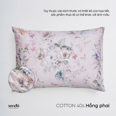 Vỏ gối nằm Cotton 40S họa tiết - Hồng phai