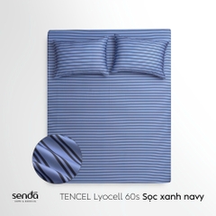 Bộ ga gối 3 món Lụa Tencel  họa tiết kẻ sọc - Sọc xanh navy
