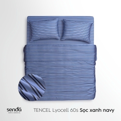Bộ chăn ga gối 4 món Lụa Tencel họa tiết kẻ sọc - Sọc xanh navy