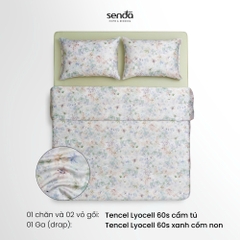 Bộ chăn ga gối 4 món (chăn chần bông) Lụa Tencel 60S họa tiết - Cẩm tú