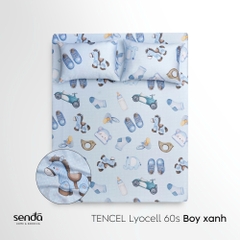 Bộ ga gối 3 món cho bé Lụa Tencel họa tiết - Boy xanh