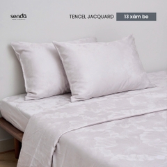 Bộ chăn ga gối 4 món Lụa Tencel Jacquard vân gấm - 13 xám be