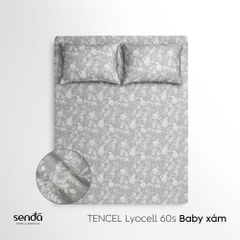 Bộ ga gối 3 món Lụa Tencel 60S họa tiết - Baby xám