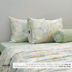 Bộ chăn ga gối 5 món Lụa Tencel 60S họa tiết - Hoa vẽ
