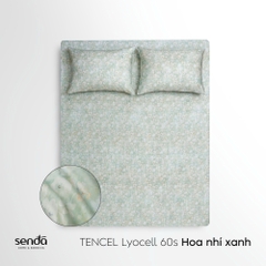 Bộ ga gối 3 món Lụa Tencel 60S họa tiết - Hoa nhí xanh