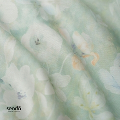 Vỏ chăn chần bông Lụa Tencel 60S họa tiết - Hoa nhí xanh