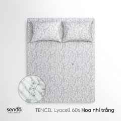 Bộ ga gối 3 món Lụa Tencel 60S họa tiết - Hoa nhí trắng