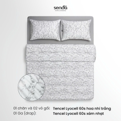 Bộ chăn ga gối 4 món (chăn chần bông) Lụa Tencel 60S họa tiết - Hoa nhí trắng