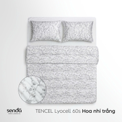 Vỏ chăn chần bông Lụa Tencel 60S họa tiết - Hoa nhí trắng