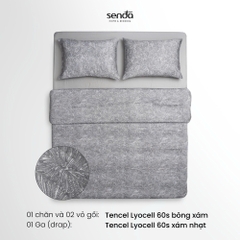Bộ chăn ga gối 4 món (chăn chần bông) Lụa Tencel 60S họa tiết - Bông xám