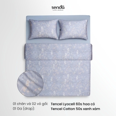 Bộ chăn ga gối 4 món (chăn chần bông) Lụa Tencel 60S họa tiết - Hoa cỏ