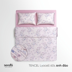 Bộ chăn ga gối 4 món (chăn chần bông) Lụa Tencel 60S họa tiết - Anh đào