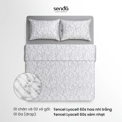 Vỏ chăn chần bông Lụa Tencel 60S họa tiết - Hoa nhí trắng