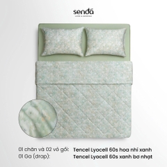 Vỏ chăn chần bông Lụa Tencel 60S họa tiết - Hoa nhí xanh