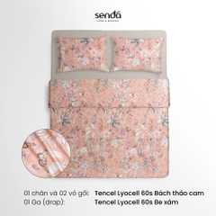 Bộ chăn ga gối 4 món (chăn chần bông) Lụa Tencel 60S họa tiết - Bách thảo cam