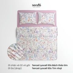 Bộ chăn ga gối 4 món (chăn chần bông) Lụa Tencel 60S họa tiết - Bách thảo tím