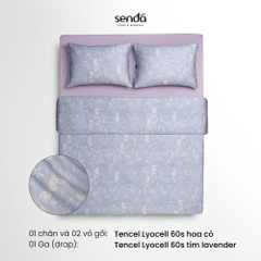 Bộ chăn ga gối 4 món (chăn chần bông) Lụa Tencel 60S họa tiết - Hoa cỏ