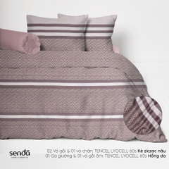 Bộ chăn ga gối 5 món Lụa Tencel 60S họa tiết - Kẻ ziczac nâu